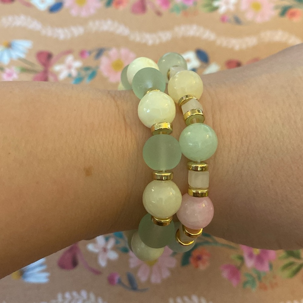 Pastel Beaded Bracelet Set with Gold Accents